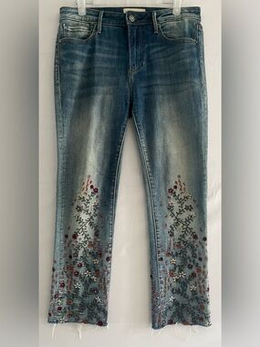 Driftwood Candace Floral Embroidered Raw Hem Jeans 27
